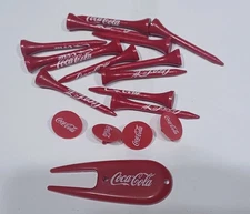New Coca Cola Golf Accessory Kit Tees Ball Marker Divot Tool Rare