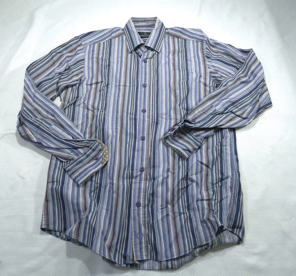 Bugatchi Shirt LOT Medium Blue Purple Striped Flip Cuff Button Up Geo Uomo - Image 4 of 4