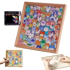 DIY Wooden Cat Puzzle Frame Jigsaw Puzzle Decor Kit For Cat Lover(No pens)