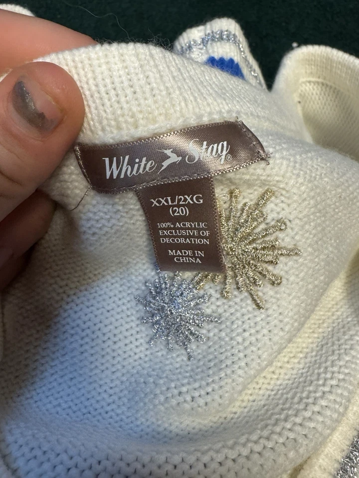 Chaleco tejido muñeco de nieve feo ciervo blanco de colección talla XXL fiesta festiva Foto 4 de 4