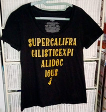 Mary Poppins Supercalifragilisticexpialidocious T-Shirt Disney Size M Black Gold