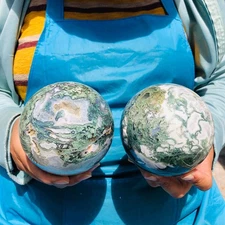 1080+1030g Natural Aquatic Plant Agate Ball Quartz Aura Treatment Point Healing