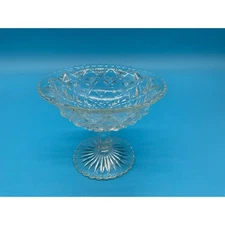 Vintage Clear Glass Compote Dish Diamond Pattern Pedestal Bowl 5" Wide 4" Tall