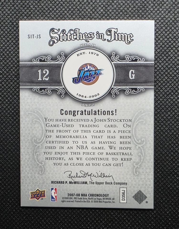 2007-08 Chronology Stitches in Time /50 John Stockton Dual JERSEY Game Worn - Image 2 of 2