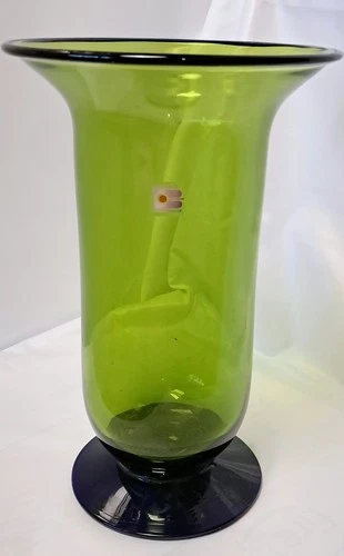 Gorgeous Blenko Glass - #9630 - Matt Carter Vase - Kiwi/Cobalt 1998-1999