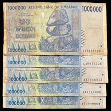 5x Zimbabwe 1 Million Dollar Bill Banknote Money Currency *Heavily Circulated*