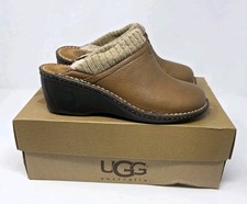 NIB - UGG Australia GAEL 1937 Brown Leather Wedge Winter Clogs Womens Size 10