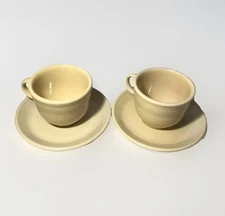 2 Fiestaware Homer Laughlin Coffee Tea Mugs Cups & Saucers Yellow Spring 7.75 oz