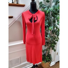 Venus Women's Red Viscose Round Neck Long Sleeve Knee Length Dress Size Small