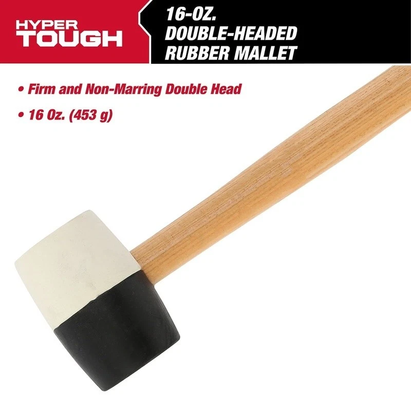 Double Headed Rubber Mallet Non Marring Hammer Hardwood Handle 16oz Tool New - Image 2 of 4