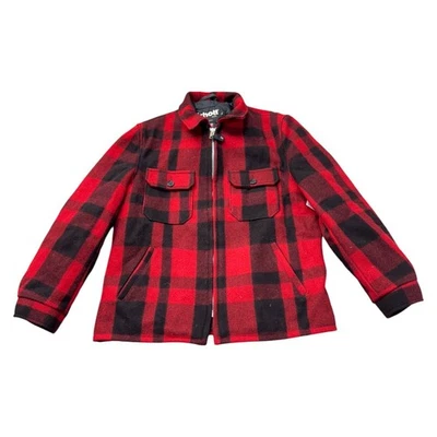 Chaqueta a Cuadros de Lana Schott De Colección Hecha en EE. UU. Cremallera Completa Roja Para Mujer XL - Imagen 1 de 4