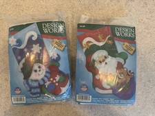 Lot Of 2 Design Works Felt Stocking Applique Kit 5246 Santa Snowman 18"