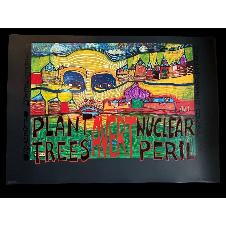 F. Hundertwasser Plant Trees Avert Nuclear Peril Original Poster w/ Foil 1970's - Image 3 of 4