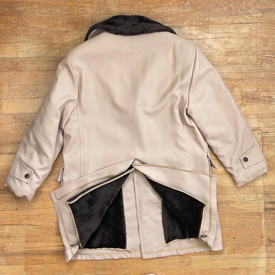 Abrigo forrado de piel sintética vintage de los años 60 para hombre talla mediana abrigo de sarga caqui de los años 60 Foto 3 de 4