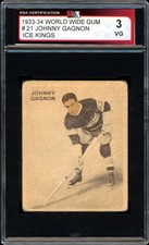1933-34 World Wide Ice Kings Hockey NHL #21 Johnny Gagnon RC KSA 3 VG Canadiens