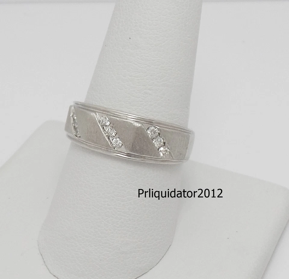 ANILLO DE BODA DE DIAMANTES NATURALES DE 1/4 QUILATE DE ORO BLANCO DE 10 K PARA HOMBRE Foto 2 de 4