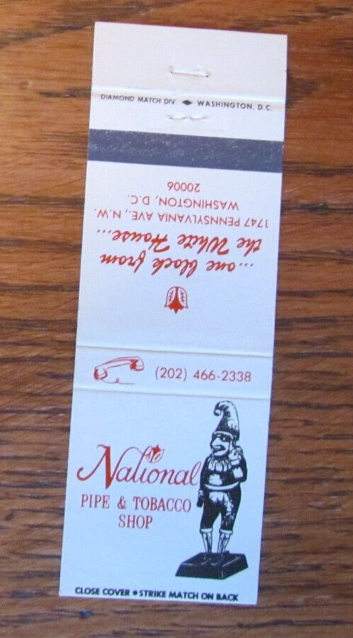 WASHINGTON, DC MATCHBOOK COVER: NATIONAL PIPE & TOBACCO SHOP EMPTY  MATCHCOVER -B