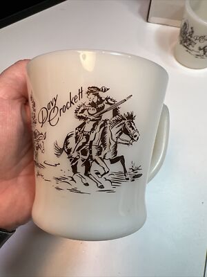 Vintage 3 piece Davy Crockett Fire King Brown & White Cereal Bowl