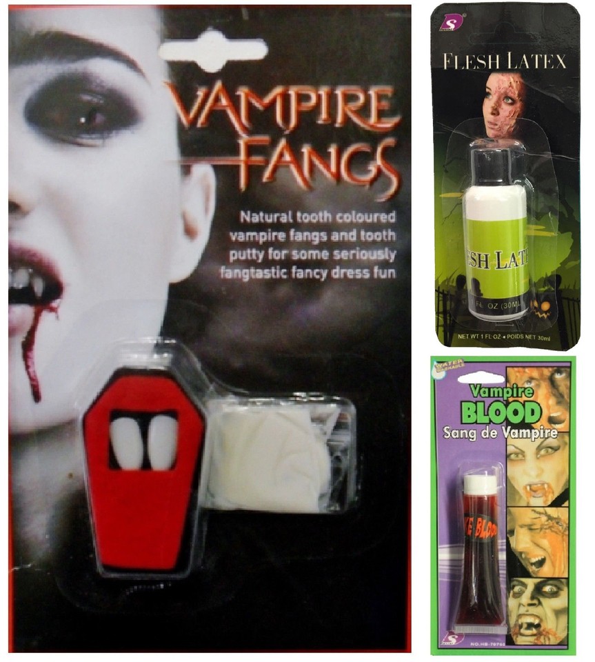 Halloween Cremallera Maquillaje Disfraz Colmillos de Vampiro Dientes Látex