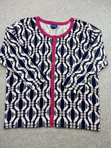Le Tigre Sweater Womens Size Large Blue Dog Cardigan Soft Casual Fun Art
