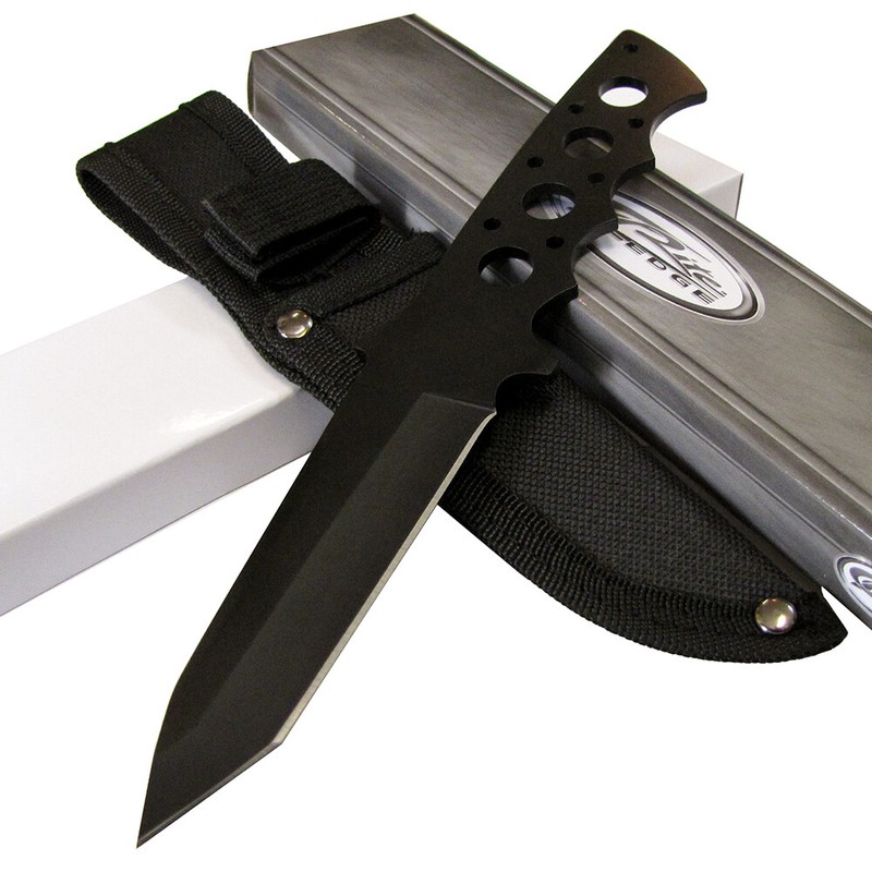 Rite Edge Midnight OPS Combat Hunting Knife w/ Sheath 8 3/4" Ov - Tactical Black