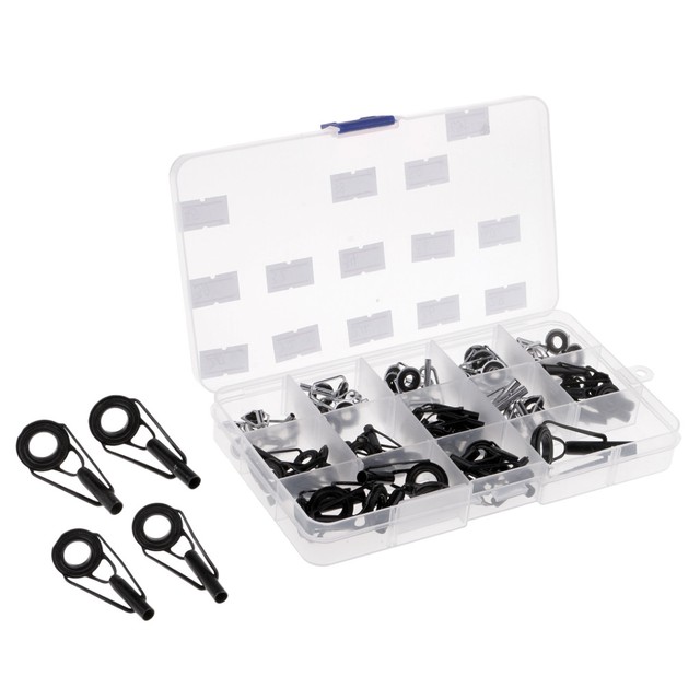 65x Fishing Rod Pole Guide Tip Top Ring Eye Repair Kit Black Silver 13