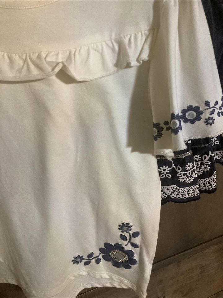 NIÑAS FLAPADOODLES MARFIL Y AZUL DENIM BORDADO FALDA/CORTO CONJUNTO DE 2 PIEZAS TALLA 12 Foto 2 de 4