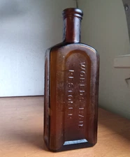 MRS.S.A.ALLEN'S WORLDS HAIR RESTORER NEW YORK AMBER  1870s APPLIED LIP BOTTLE