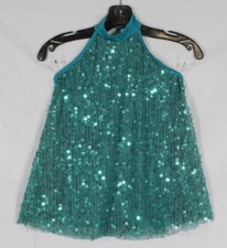 BALERA SQ3647 Teal Green/Blue HALTER TUNIC MINI DRESS Circle Sequins SA S ADULT