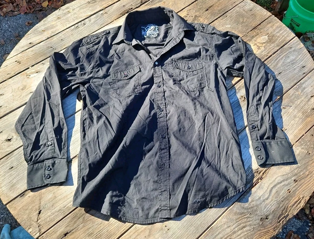 Drill Clothing Co Button Up Shirt Adult XL Black Long Sleeve Casual Mens GUC