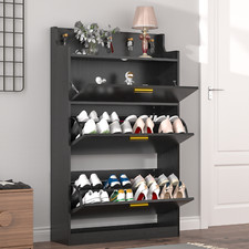 Shoe Rack Hidden Storage Cabinet Organizer with 2 Flip Drawers and Hook Entryway