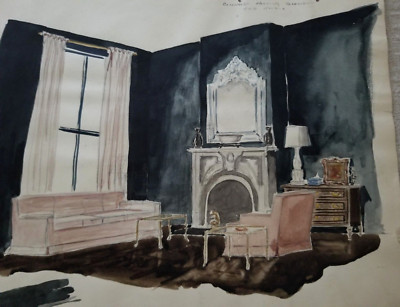 Signed Painting Interior Decorator Watercolor Design Water Color Art Decoration 