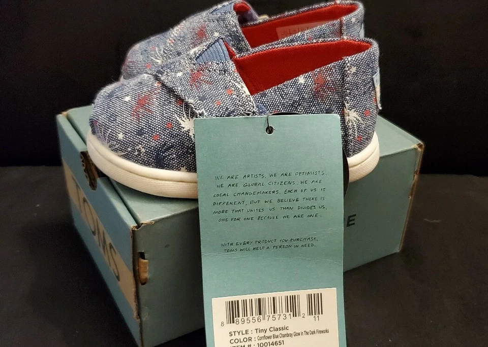 Toms Classic Cornflower Blue Chambray Brilla en la Oscuridad Fuegos Artificiales Talla T4 Foto 4 de 4