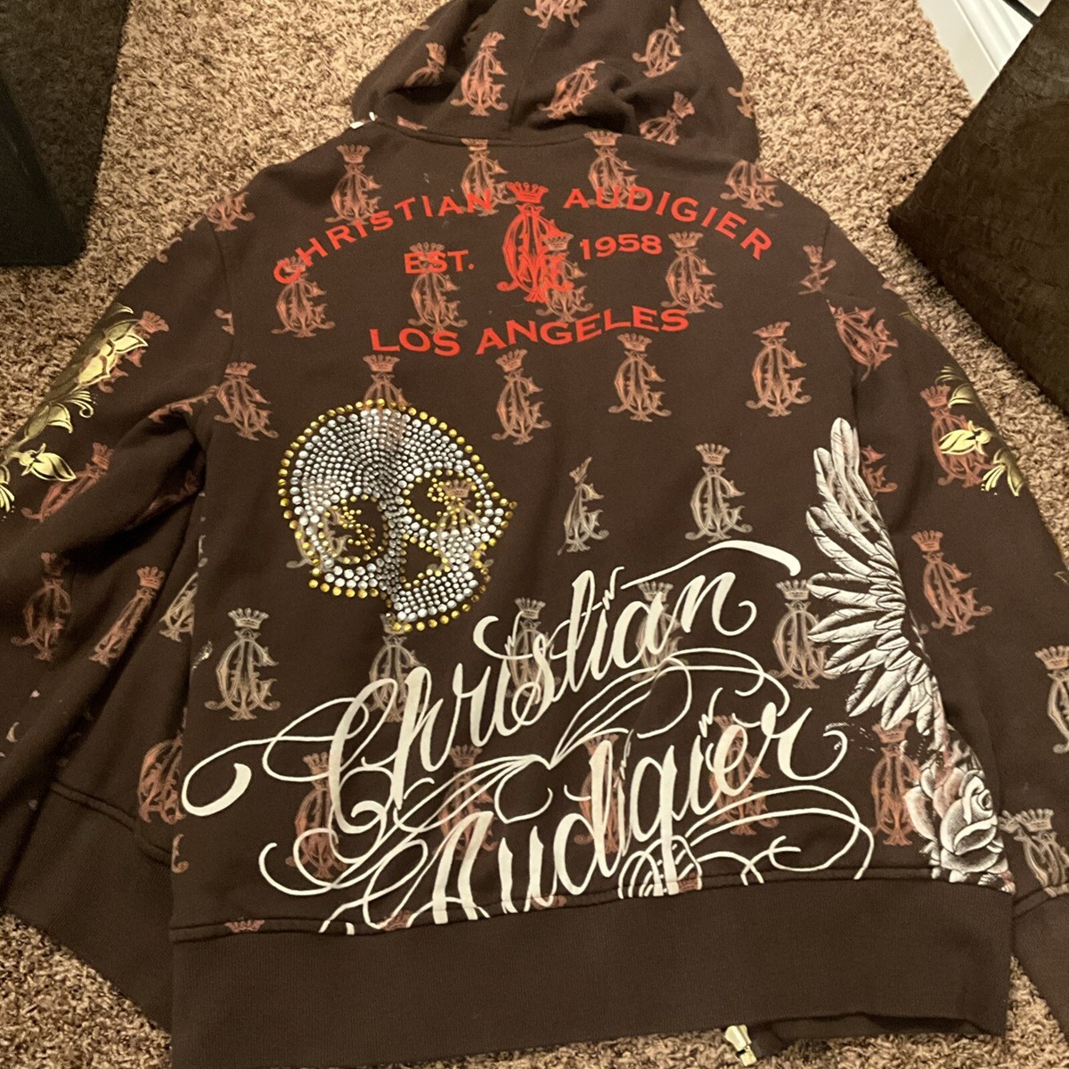 Christian Audigier Hoodie Swarovski Crystal Men's L- | eBay