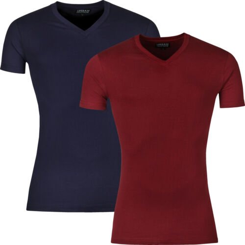 New Mens T Shirt Slim Fit V Neck Muscle Top Short Sleeve Plain Cotton Summer Gym - Afbeelding 1 van 22
