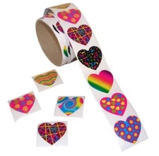 Valentine Funky Heart Roll Stickers - 100 Count Valentines Day