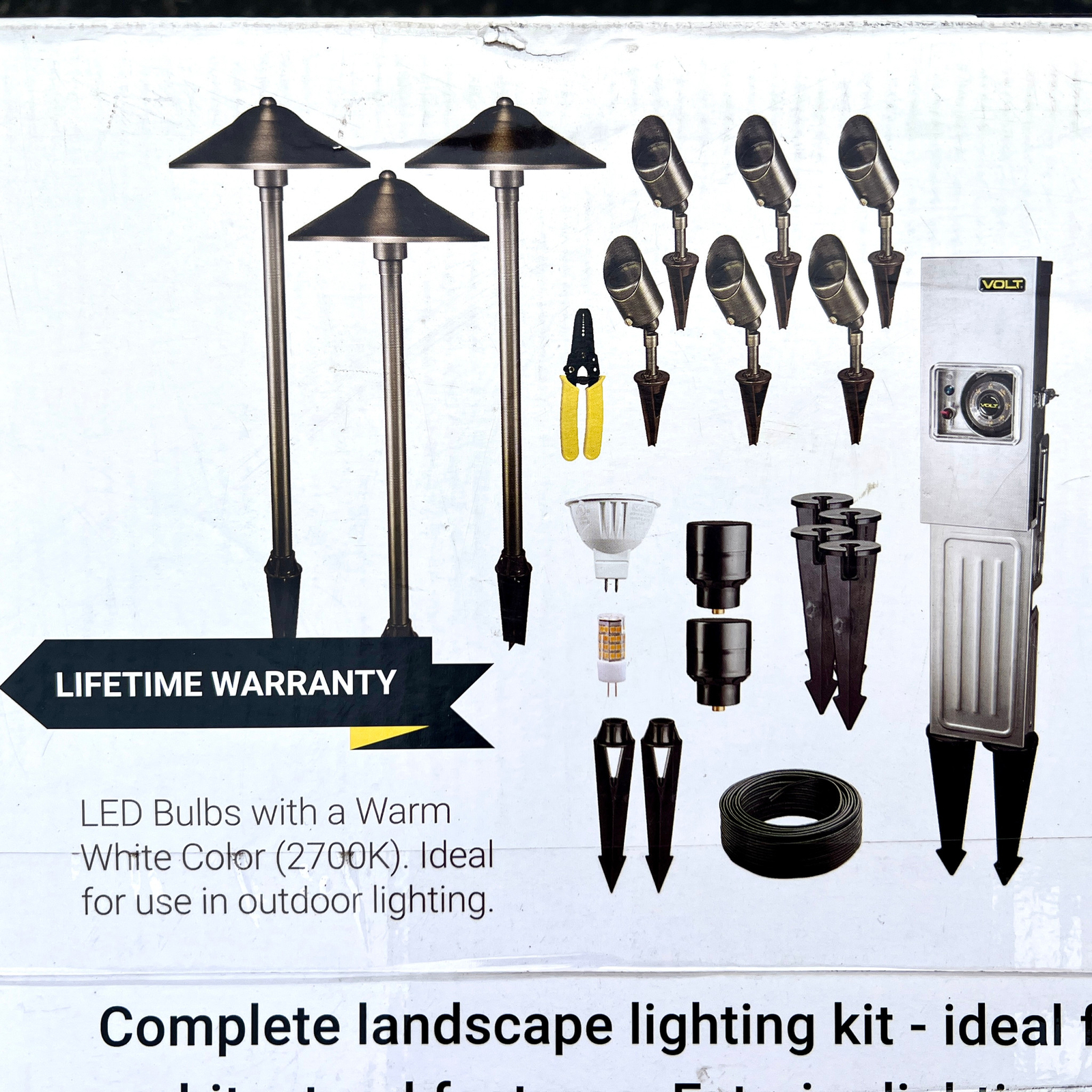 VOLT Landscape Lighting 9piece Path and Area Light Brass LED Starter