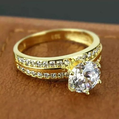 2.00 CT Round Cut Moissanite Solitaire Engagement Ring 14K Yellow Gold Plated - Bild 3 von 4