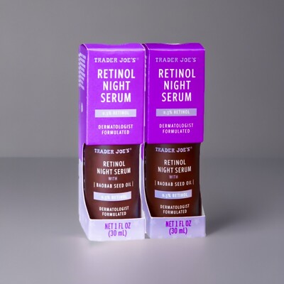 2 PACK Trader Joe s 0.3% Retinol Night Serum with Baobab Seed Oil - 1 floz/30ml