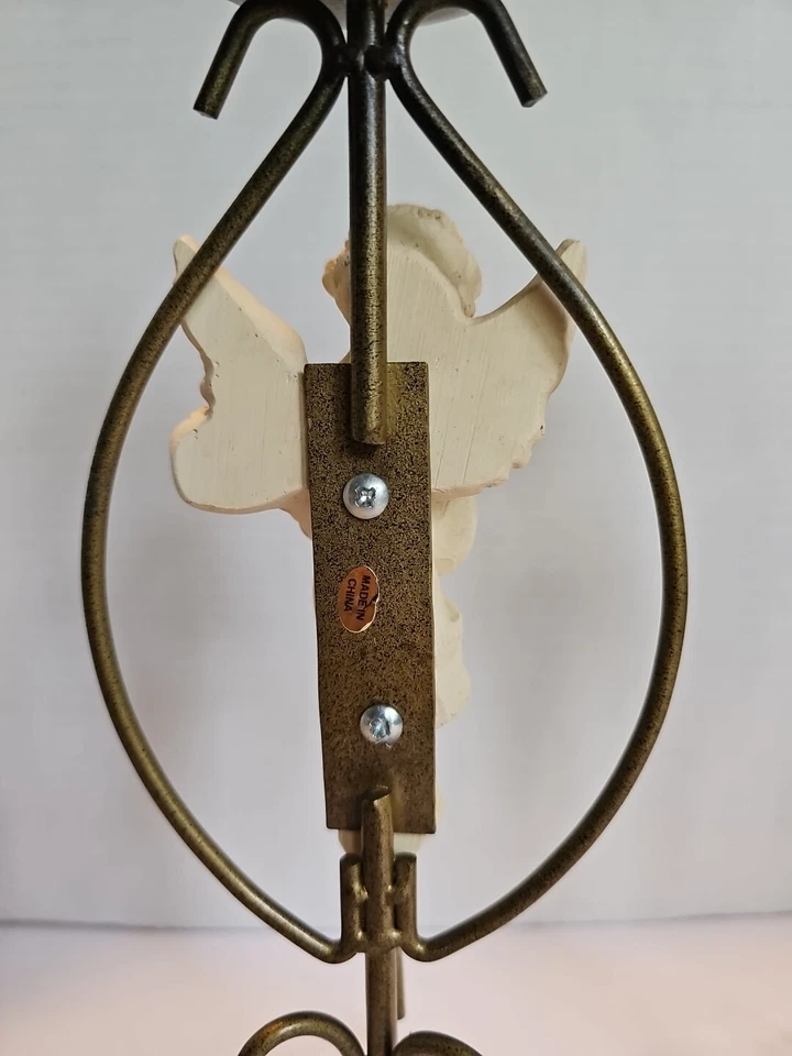 2 candelabros cónicos de metal de inspiración vintage de resina blanca querubín ángel 11" Foto 4 de 4