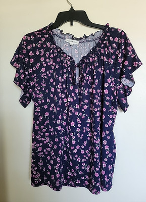 Women s Perseption Concepts Flutter Short Sleeve Blouse Size L