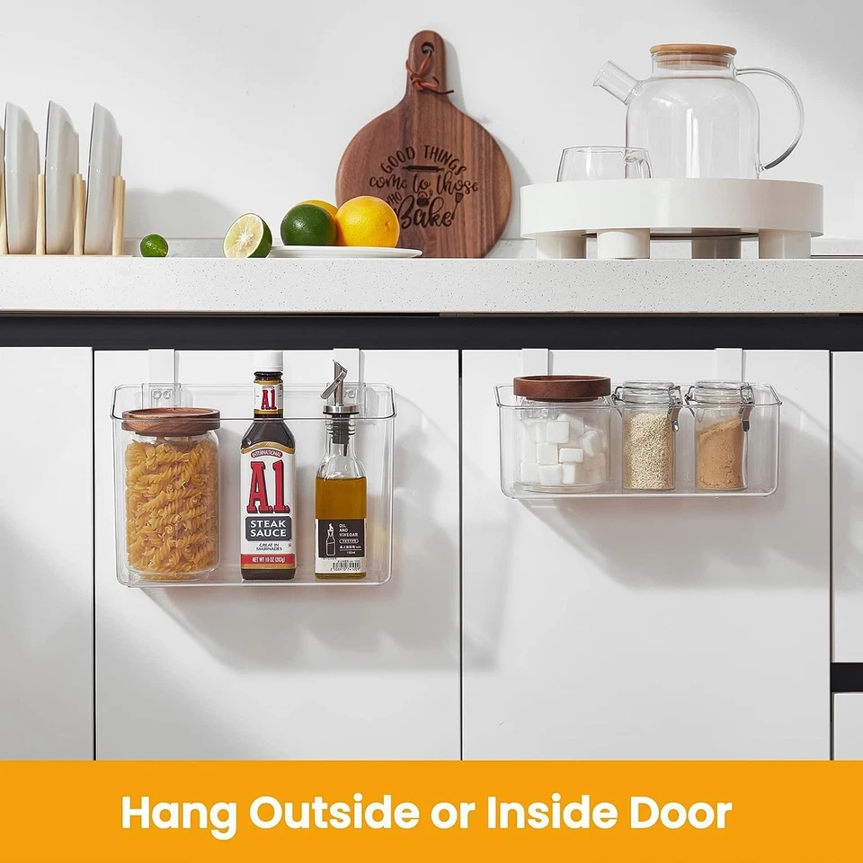 2 Pack Plastic Over Cabinet Door Organizer with Removable Hooks, Clear Hangin... - Image 2 of 4