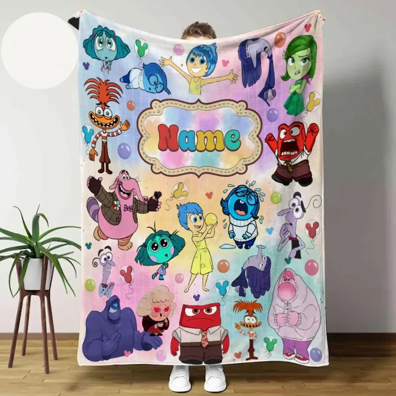 Personalized Disney Inside Out 2 Watercolor Characters Fleece Blanket
