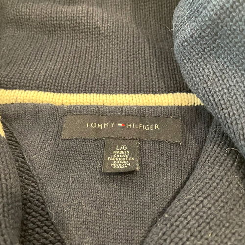 Vintage Tommy Hilfiger Sweater Mens Large Navy Classic Cowl Chunky Crest Preppy - Picture 7 of 12