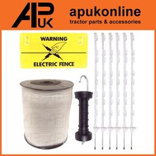 Electric Fence 200m x 40mm White Tape Kit 20 x 4 ft Poly posts Sign Gate Handle