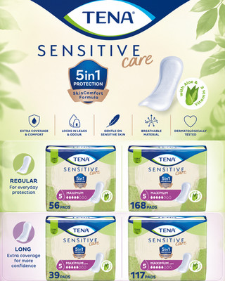 TENA Sensitive Care Maximum Pads, Regular/Long 5 Drop, Heavy Bladder Control