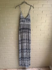 Ark & Co Womens Small Navy White Geometric Print Maxi Dress Lined Boho Summer