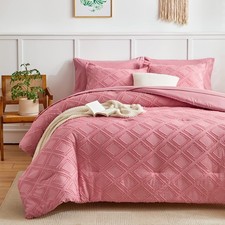 6 Pieces Tufted Bed in a Bag Twin Comforter Set with Sheets Pink, S... Fast Ship
