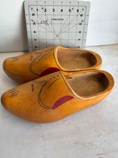 Vintage Hand Painted Dutch Style Wooden Shoes Clogs Folk Art Pair Distressed