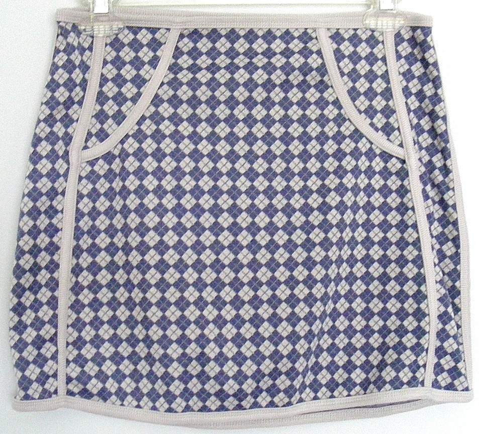 KIRIOUS Los Angeles SKIRT Pencil Mini blue & grey Diamond print ~ Women sz S